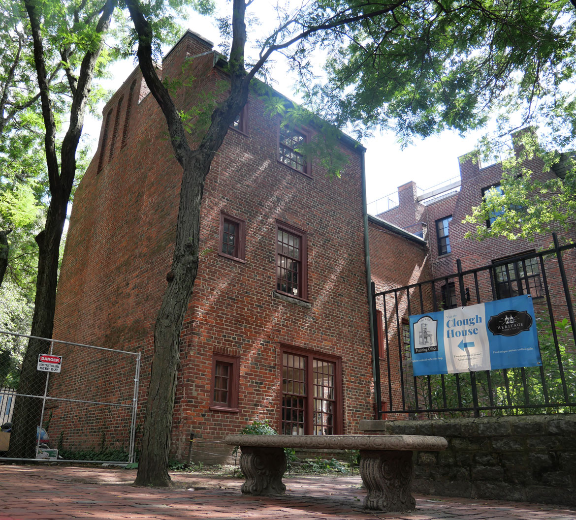 The 1715 Clough House o the campus of Boston's Old North Church, Aug. 13, 2023. (©Greg Cook photo)