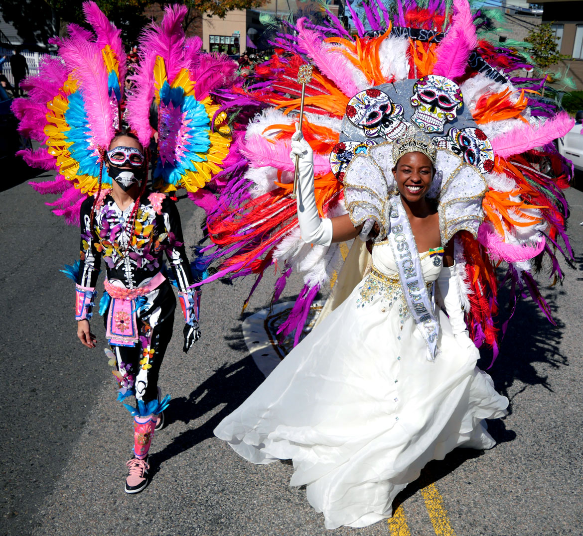 Carnival Society of Boston performs in the Honk Parade, Oct. 8, 2023. (©Greg Cook photo)
