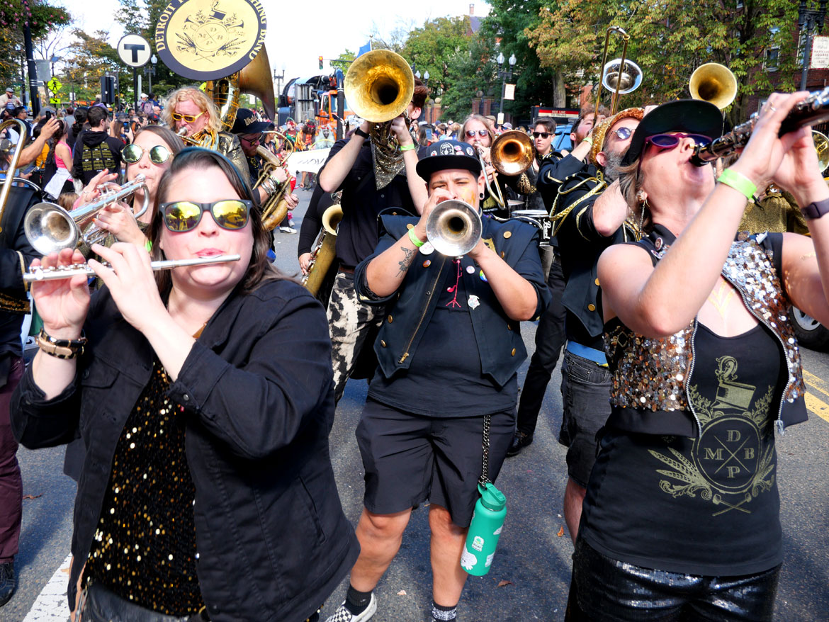 Detroit Party Marching Band performs in the Honk Parade, Oct. 8, 2023. (©Greg Cook photo)