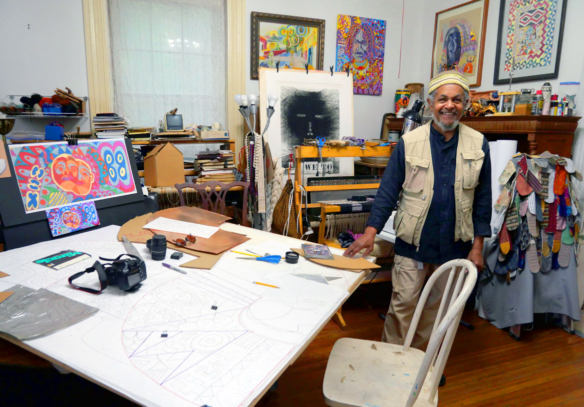 Napoleon Jones-Henderson during Roxbury Open Studios, Oct. 7, 2023. (©Greg Cook photo)