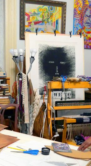 Napoleon Jones-Henderson during Roxbury Open Studios, Oct. 7, 2023. (©Greg Cook photo)