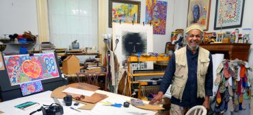 Napoleon Jones-Henderson during Roxbury Open Studios, Oct. 7, 2023. (©Greg Cook photo)