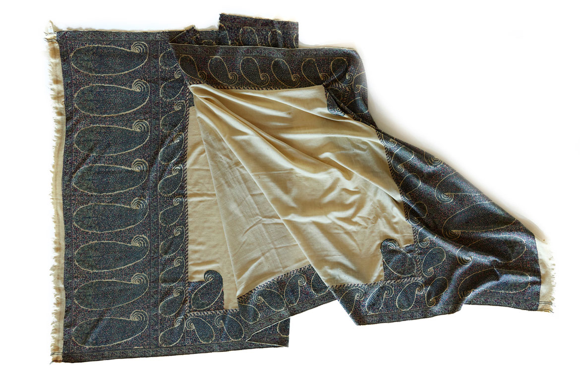 Kashmiri shawl, c. 1830., in "Fashioned by Sargent" at Museum of Fine Arts, Boston, 2023 to 2024. (Courtesy Museum of Fine Arts, Boston)