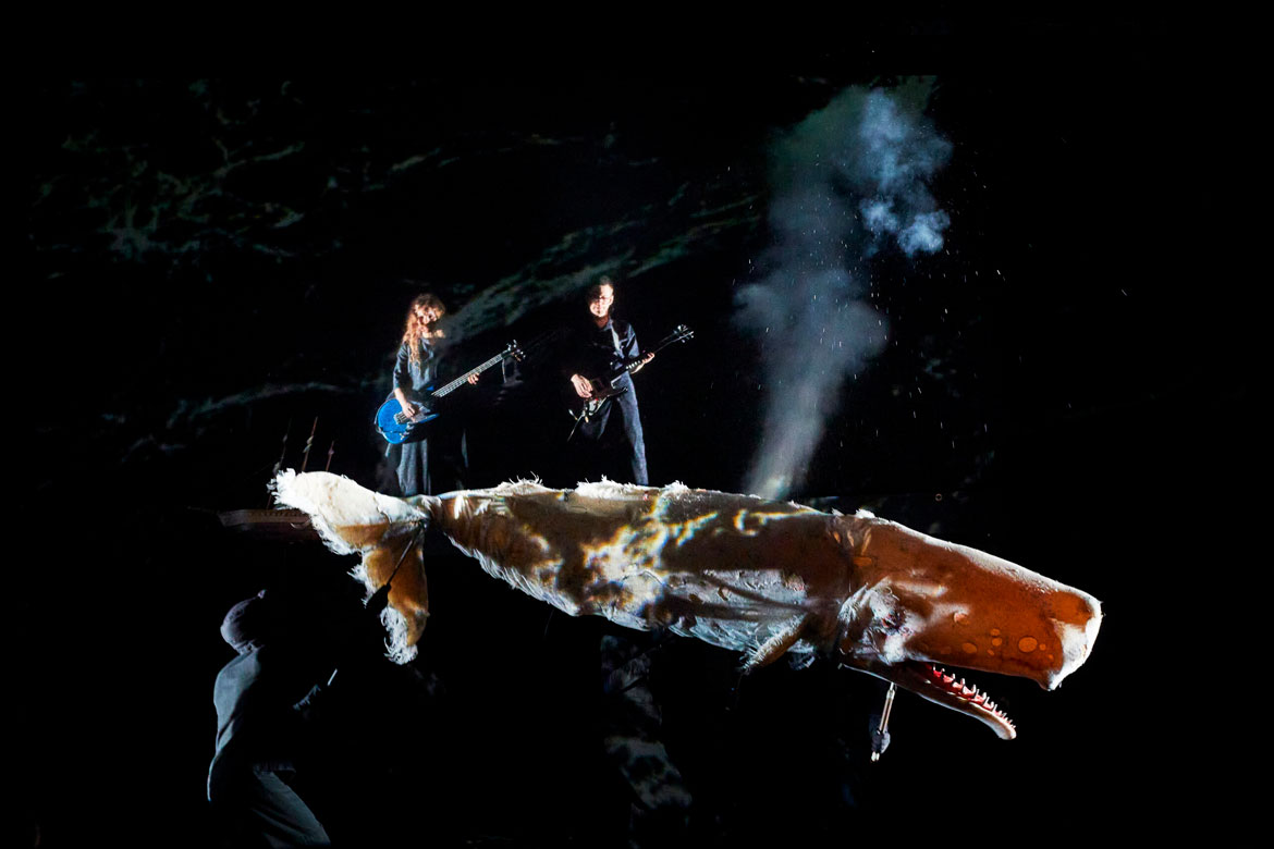 Band with Moby-Dick puppet in "Moby Dick" by Plexus Polaire. (Photo: Christophe Raynaud de Lage)