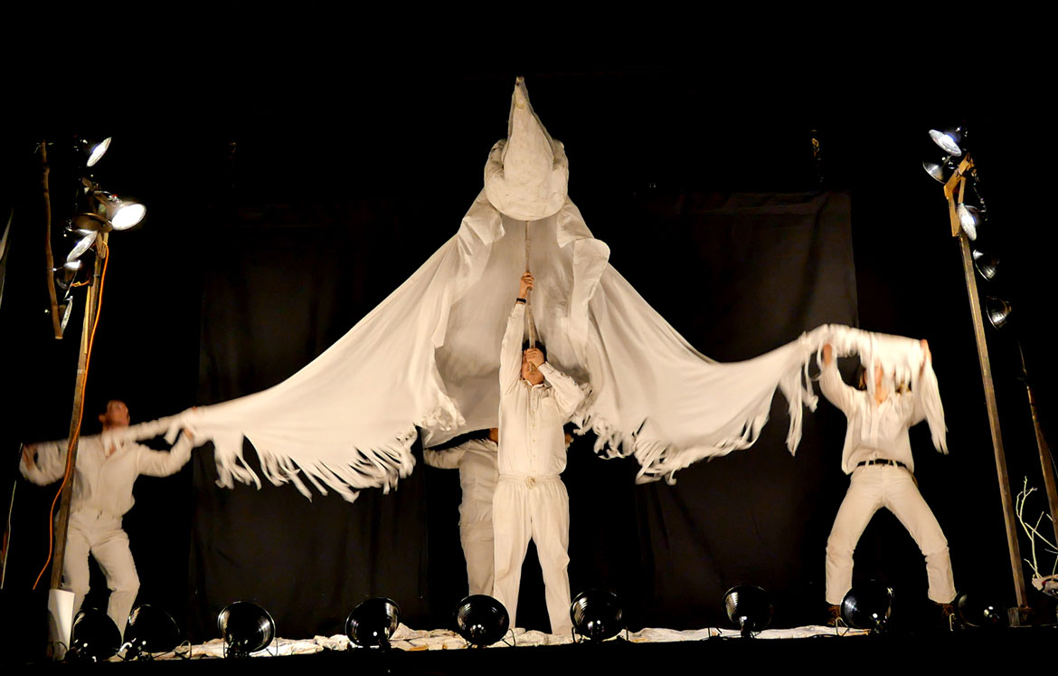 Bread and Puppet Theater's “The Hope Principle Show: Citizens’ Shame and Hope in the Time of Genocide" at Somerville’s Center for the Arts at the Armory, April 18, 2024. (©Greg Cook photo)