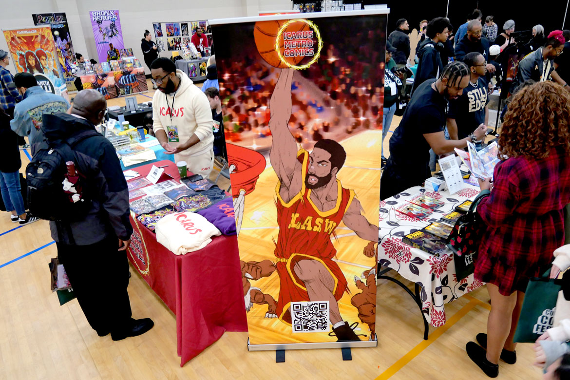 "Boston Comics in Color Festival" at the Reggie Lewis Track and Athletic Center in Roxbury, April 20, 2024. (©Greg Cook photo)