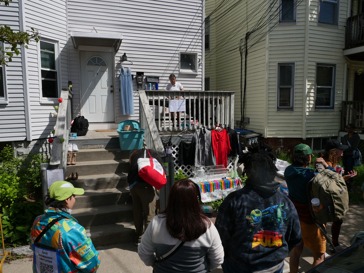 Gabby Tober performed on Partridge Street during the 2024 Somerville Porchfest, May 11, 2024. (©Greg Cook photo)
