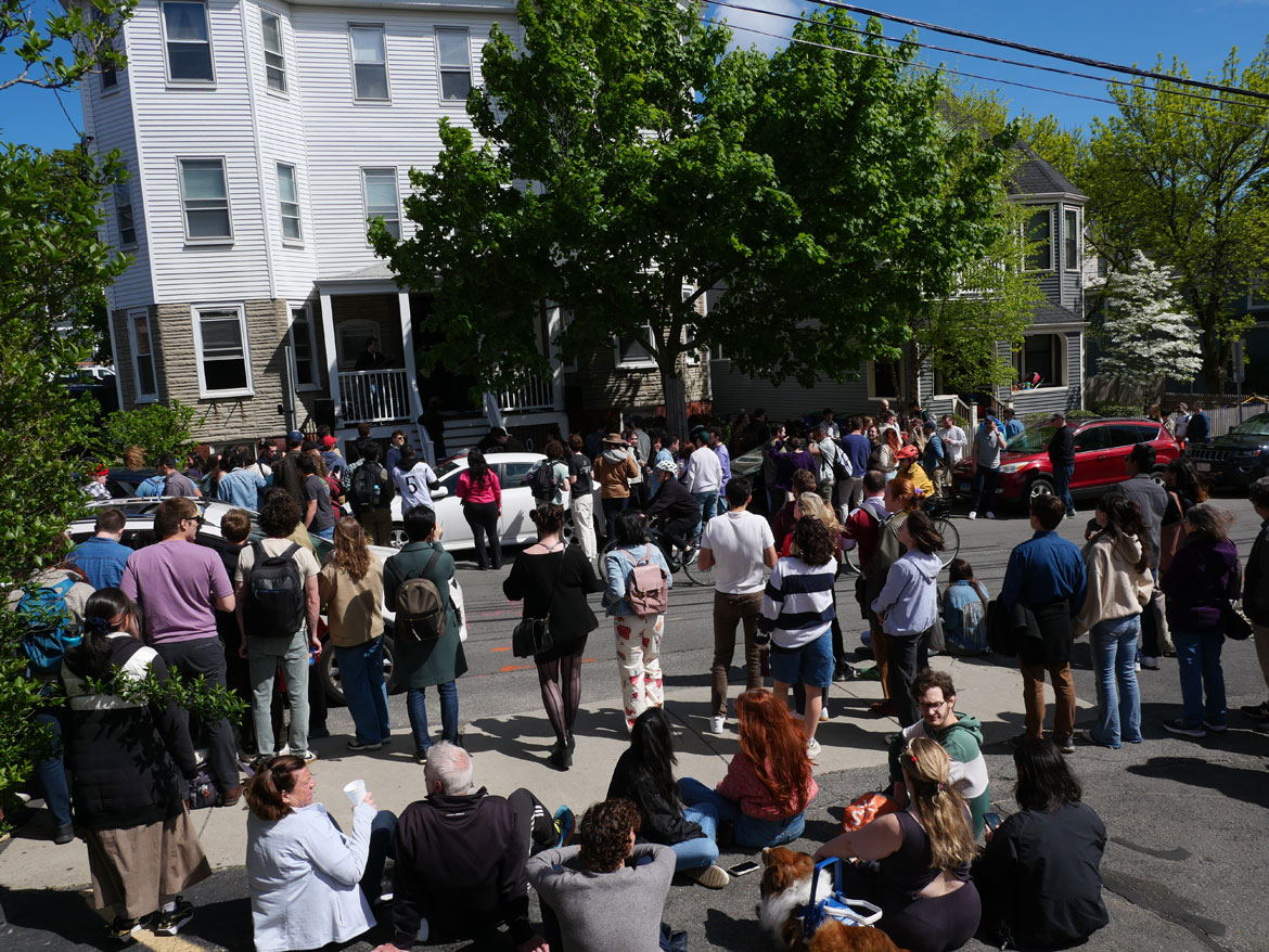 Gov't Disco performed on Central Street during the 2024 Somerville Porchfest, May 11, 2024. (©Greg Cook photo)