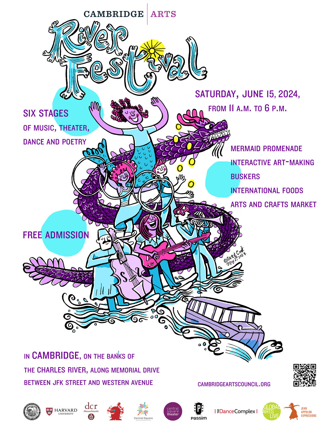 2024 Cambridge Art River Festival poster illustrated and designed by Greg Cook.