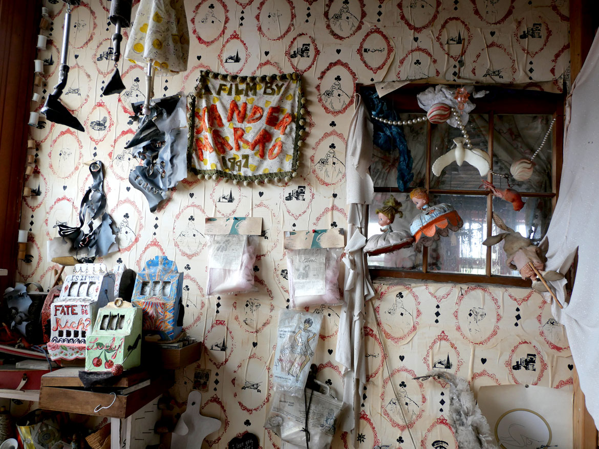 Xander Marro's live-work space at the Dirt Palace, Providence, August 2025. (©Greg Cook photo)