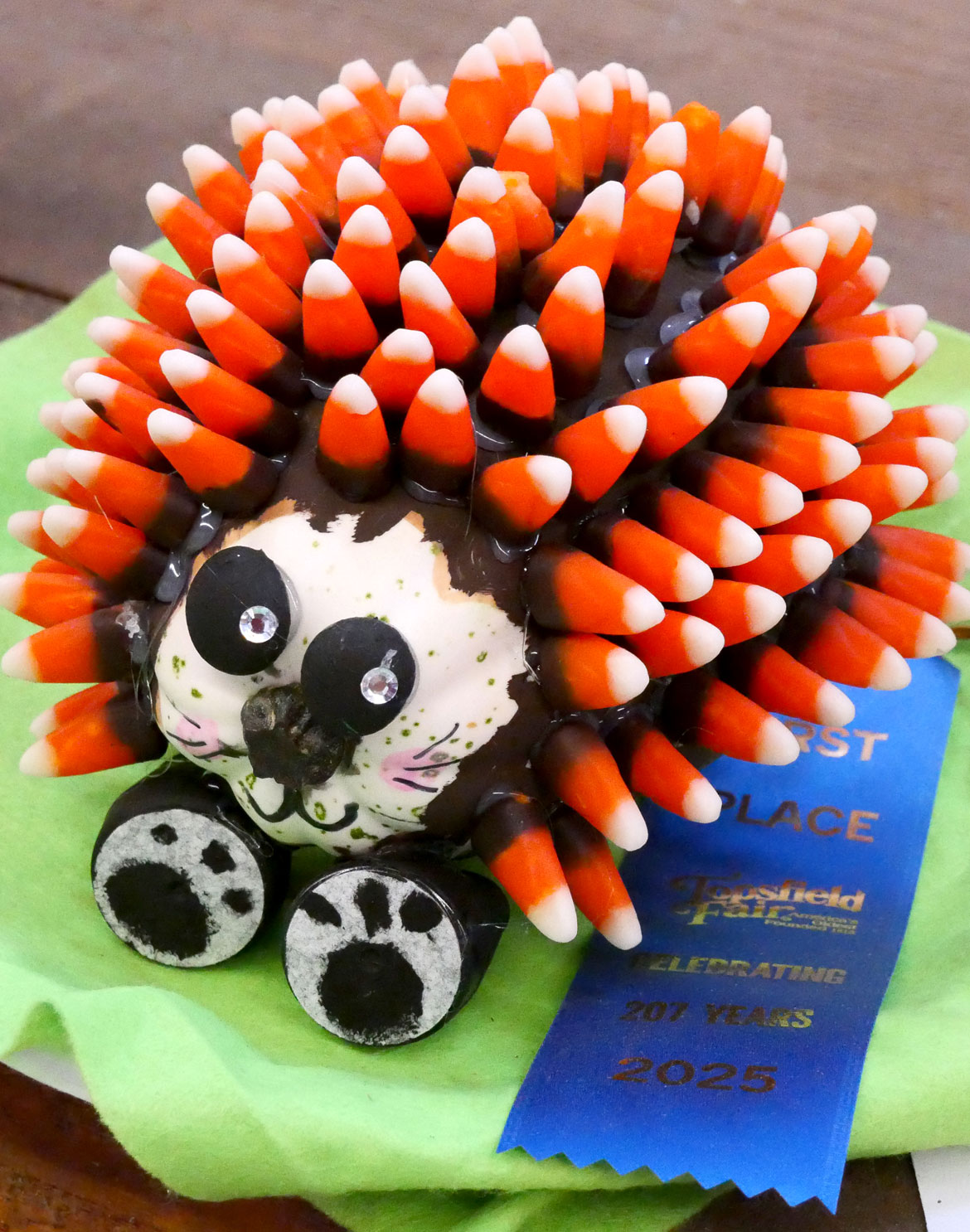 Champion vegetable art in Fruits and Vegetables Barn. Topsfield Fair, Oct. 6, 2025. (©Greg Cook photo)