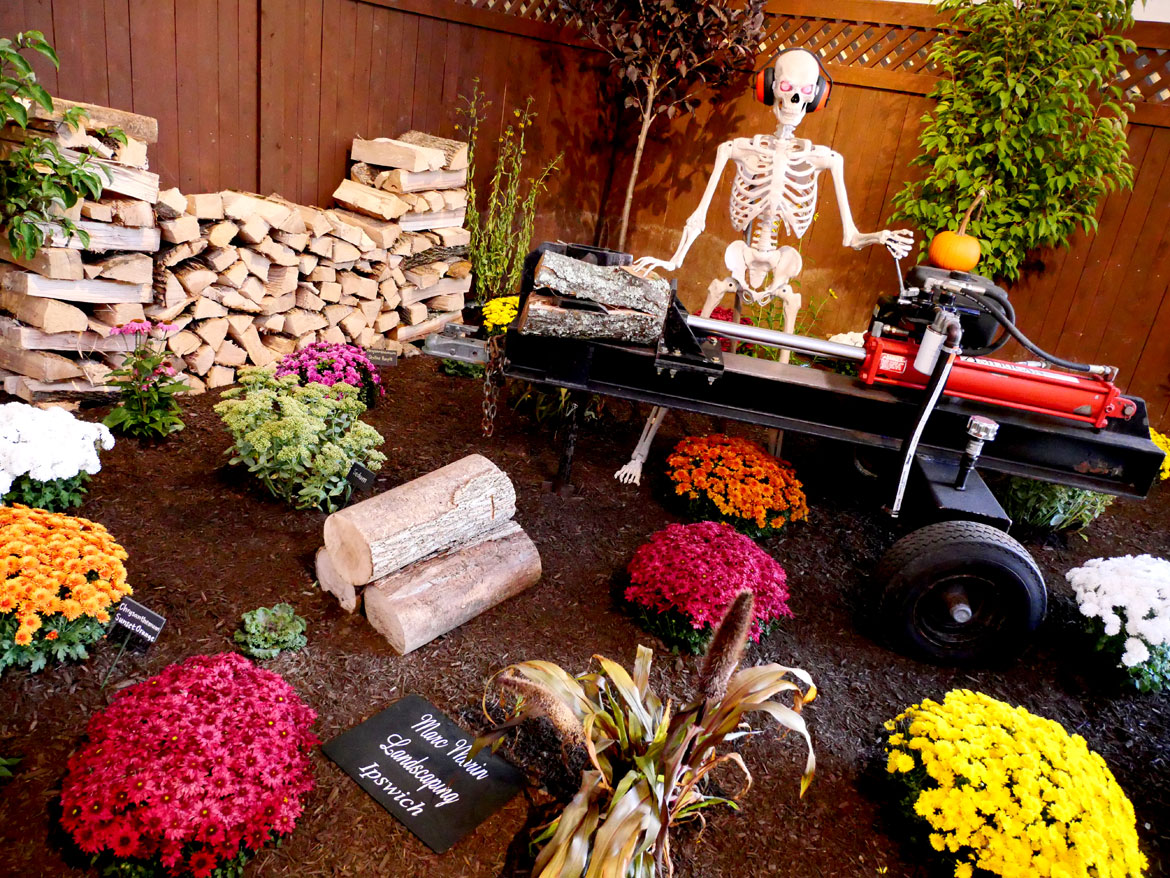 Landscaping display in Flower Barn. Topsfield Fair, Oct. 6, 2025. (©Greg Cook photo)