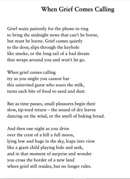 Charles Coe’s poem “When Grief Comes Calling” from his 2019 poetry collection “Memento Mori.”
