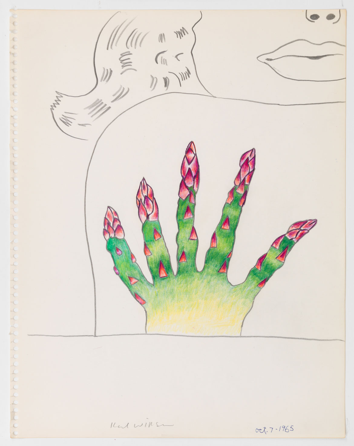 Karl Wirsum, "Untitled (Study for Got a Spare Gus?)," 1965, graphite and color pencil on paper. (Derek Eller Gallery)