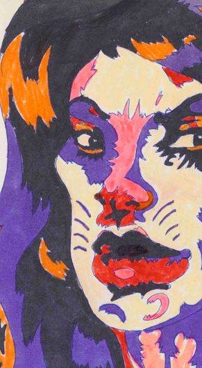 Karl Wirsum, "Untitled (Study for Cat's Me Ow)," 1966, ballpoint pen and marker on paper. (Derek Eller Gallery)