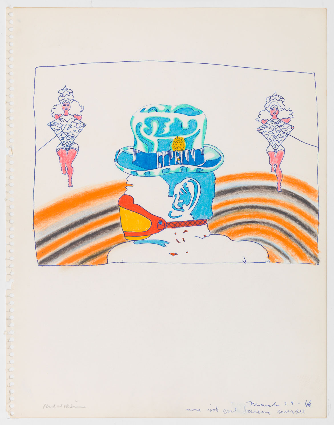 Karl Wirsum, "Untitled (Study for Gilateen)," 1966, ballpoint pen and color pencil on paper. (Derek Eller Gallery)
