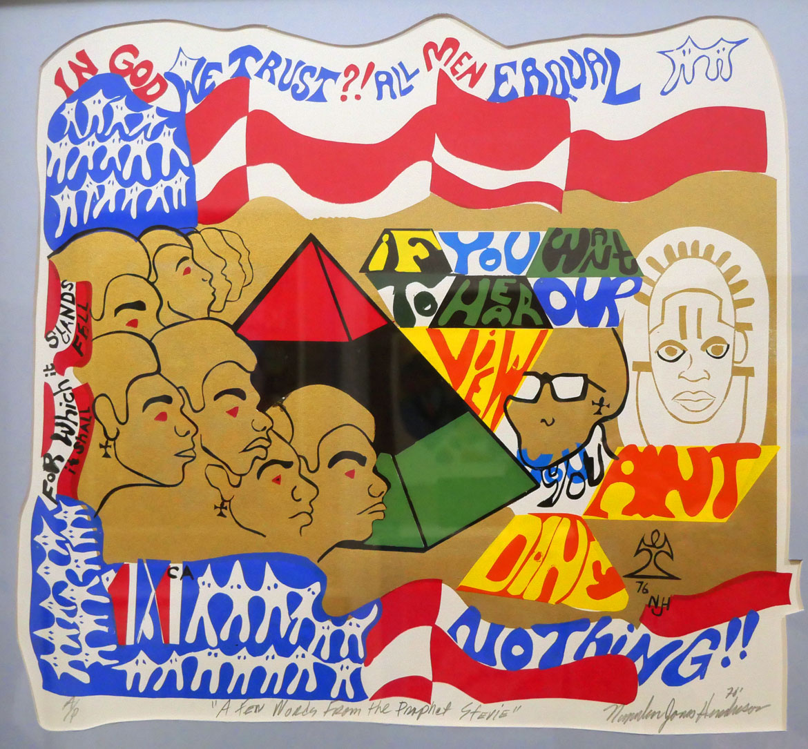 Napoleon Jones-Henderson's "A Few Words from the Prophet Stevie," 1976, screenprint.