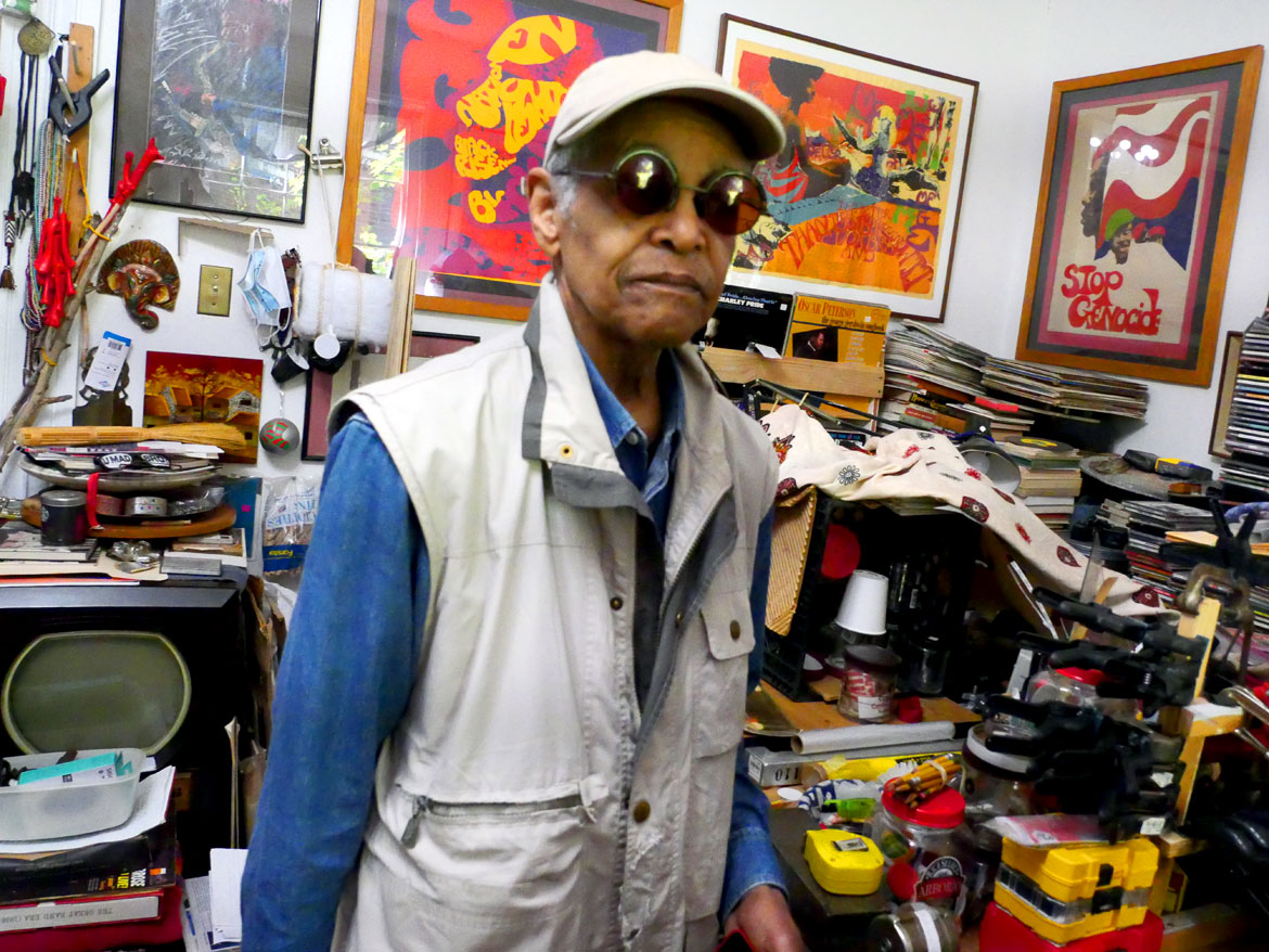 Napoleon Jones-Henderson at his Boston home during Roxbury Open Studios, Oct. 4, 2025. (©Greg Cook photo)