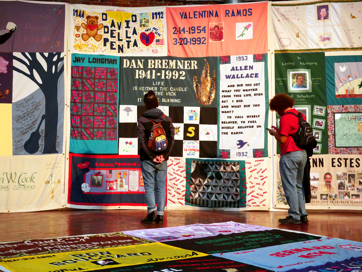 Names AIDS Memorial Quilt at the 34th Annual World AIDS Day Vigil at the Boston Center for the Arts, Nov. 30, 2025. (©Greg Cook photo)