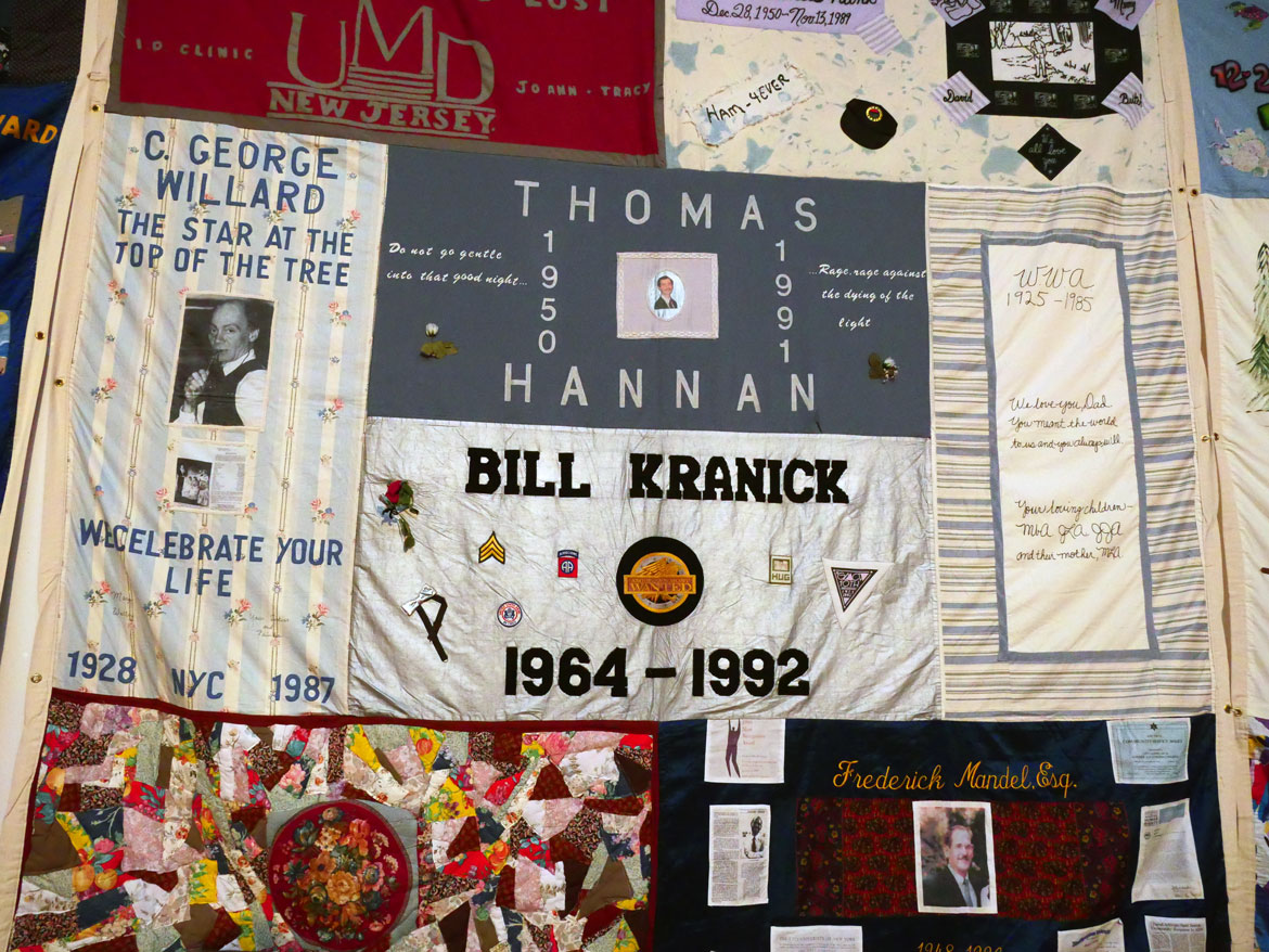 Names AIDS Memorial Quilt at the 34th Annual World AIDS Day Vigil at the Boston Center for the Arts, Nov. 30, 2025. (©Greg Cook photo)