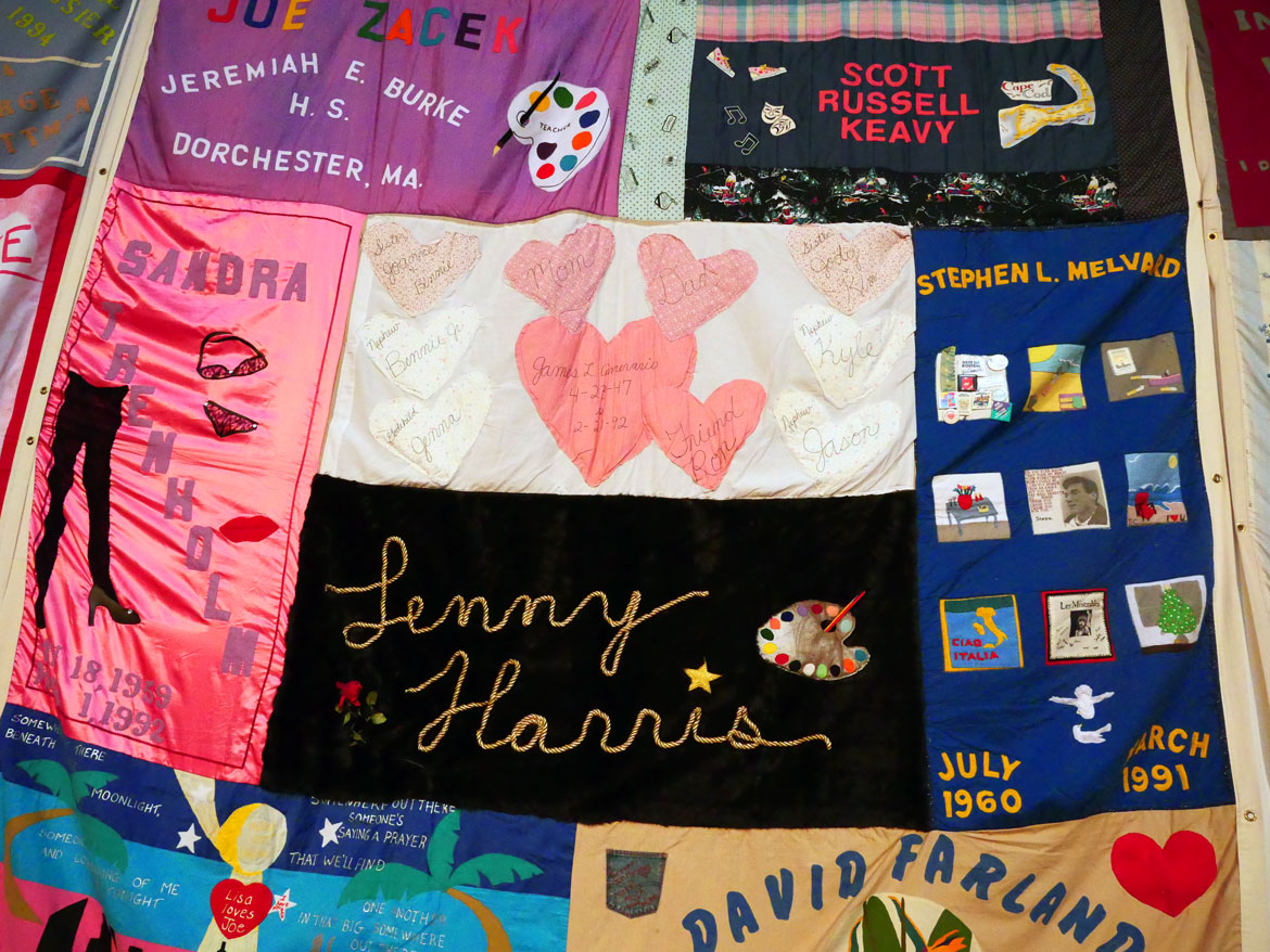 Names AIDS Memorial Quilt at the 34th Annual World AIDS Day Vigil at the Boston Center for the Arts, Nov. 30, 2025. (©Greg Cook photo)