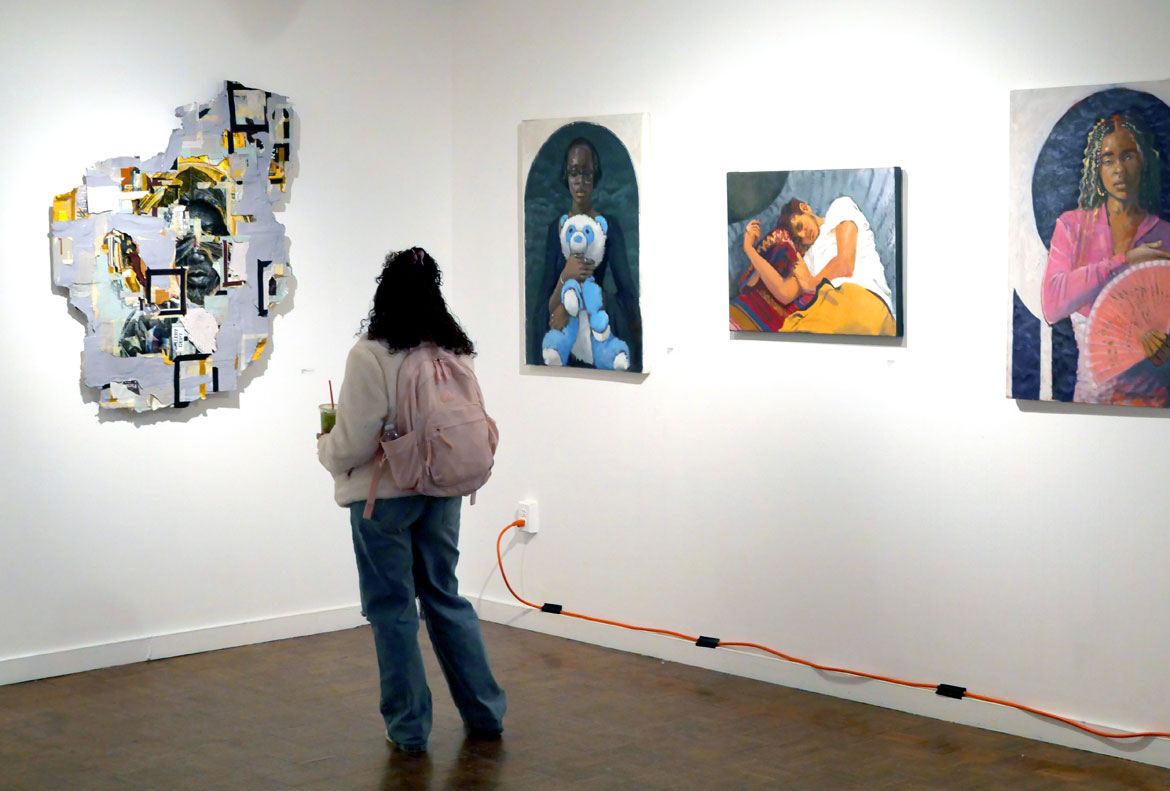 "Black Futures: How to See in Total Darkness, 2.0" at Salem State University's Winfisky Gallery, February 2026. (© Greg Cook photo)