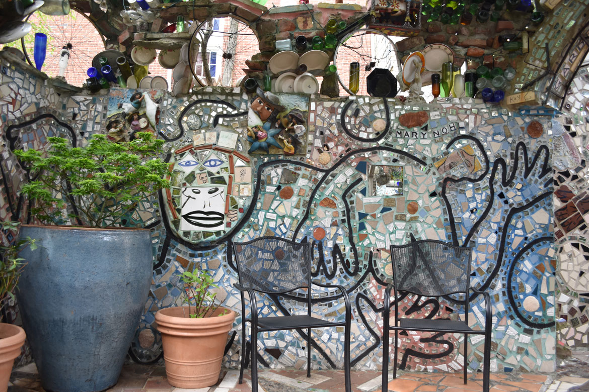 Isaiah Zagar's "Magic Gardens" in Philadelphia, April 2019. (©Greg Cook photo)