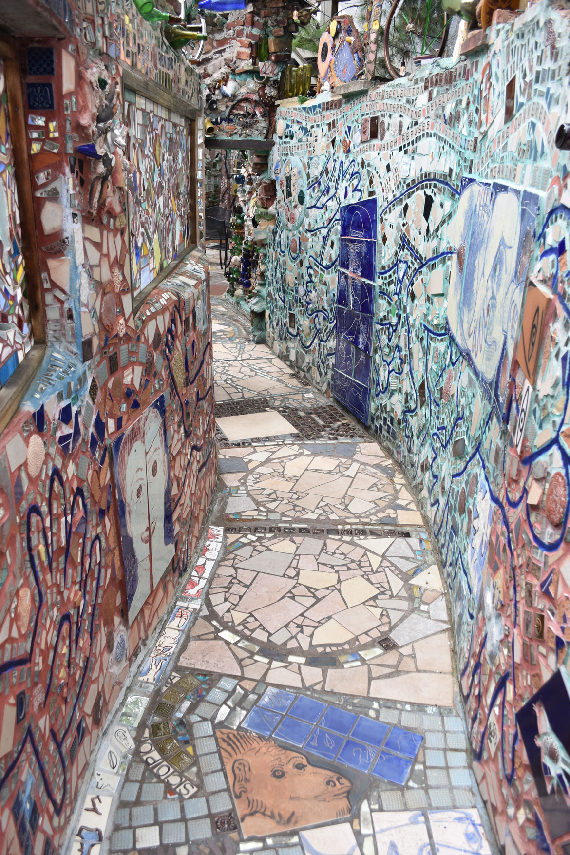Isaiah Zagar's "Magic Gardens" in Philadelphia, April 2019. (©Greg Cook photo)