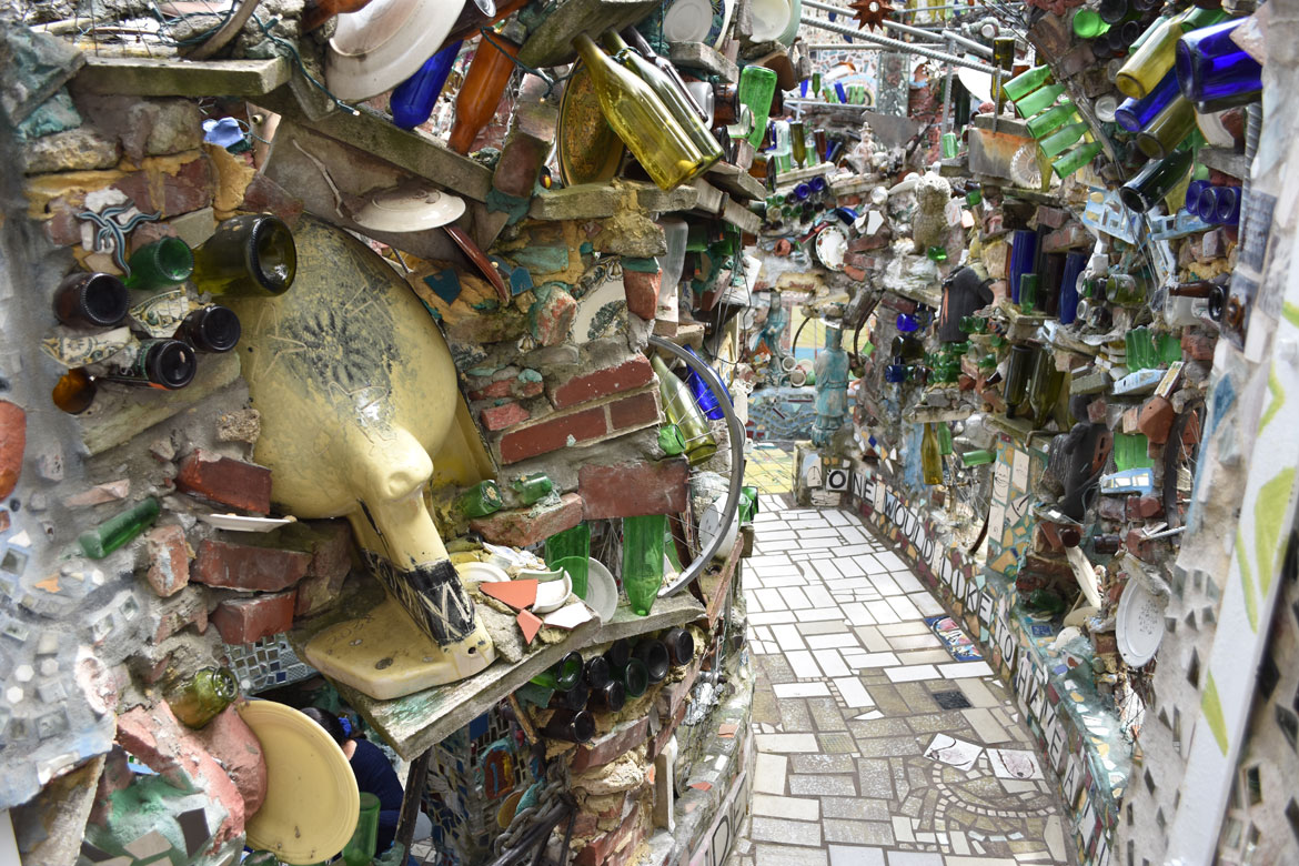 Isaiah Zagar's "Magic Gardens" in Philadelphia, April 2019. (©Greg Cook photo)