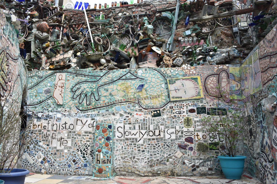 Isaiah Zagar's "Magic Gardens" in Philadelphia, April 2019. (©Greg Cook photo)