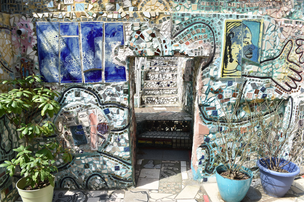 Isaiah Zagar's "Magic Gardens" in Philadelphia, April 2019. (©Greg Cook photo)