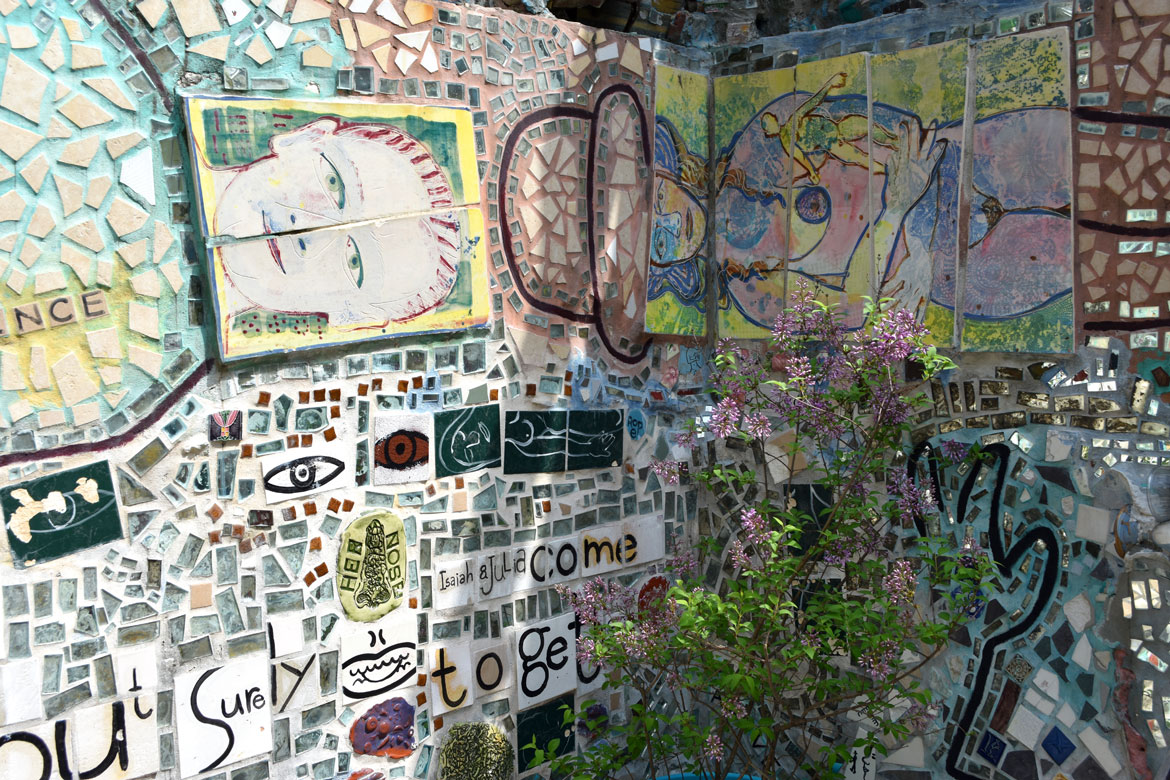 Isaiah Zagar's "Magic Gardens" in Philadelphia, April 2019. (©Greg Cook photo)