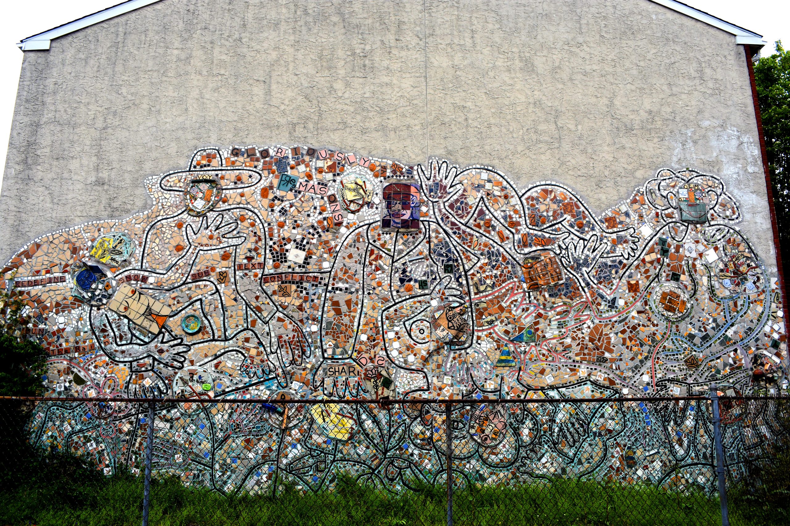 Isaiah Zagar mural mosaic in Philadelphia, April 2019. (©Greg Cook photo)