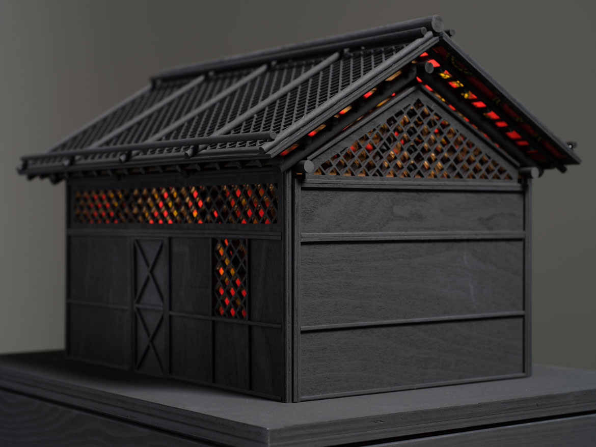 Model of BASMAH Shelter (Bangladesh American Society of Muslim Aid for Humanity) in Bangladesh from "Yinka Shonibare: Sanctuary" at Brandeis University’s Rose Art Museum, 2026.