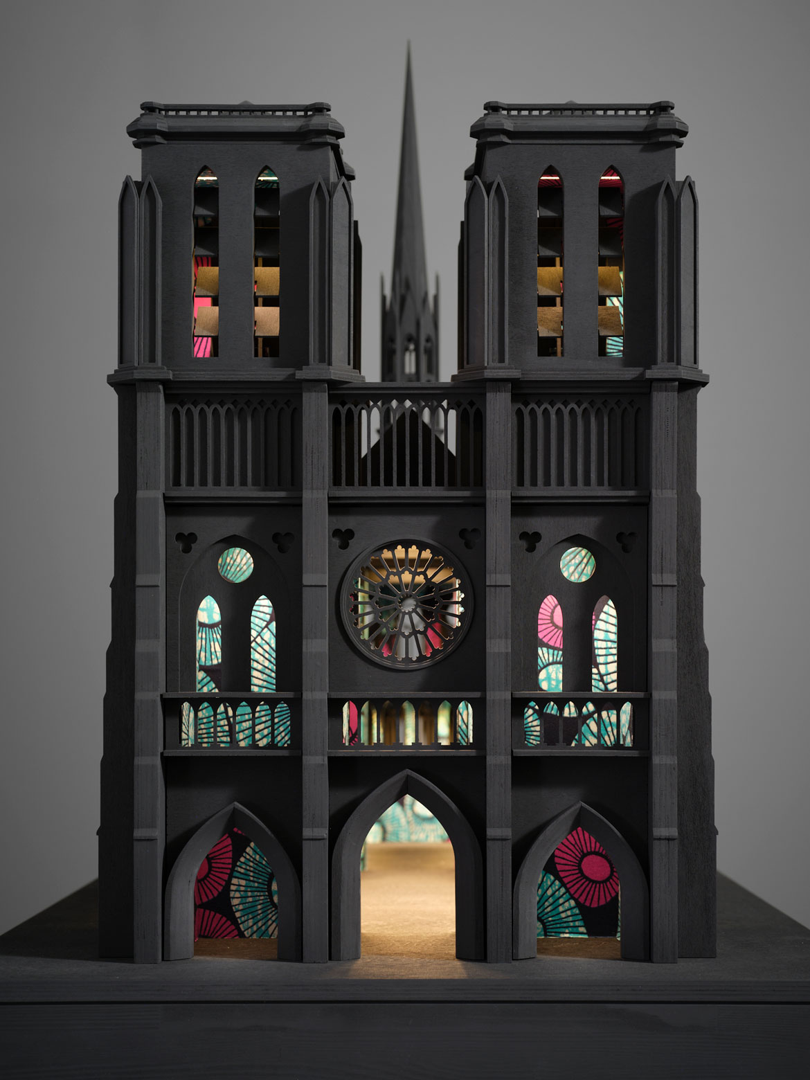Model of Notre-Dame cathedral in Paris from "Yinka Shonibare: Sanctuary" at Brandeis University’s Rose Art Museum, 2026.