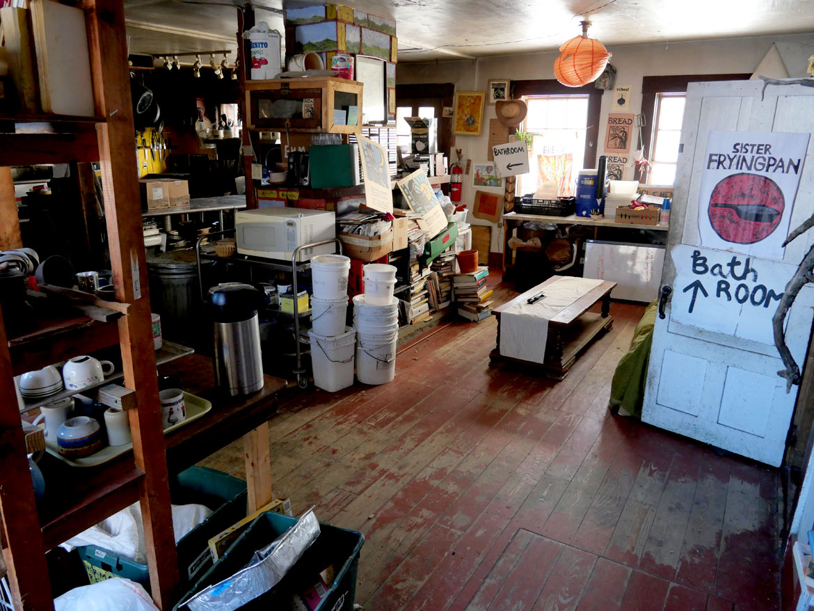 Dormant, unheated kitchen at Bread and Puppet Theater, Glover, Vermont, Feb. 9, 2026. (©Greg Cook photo)