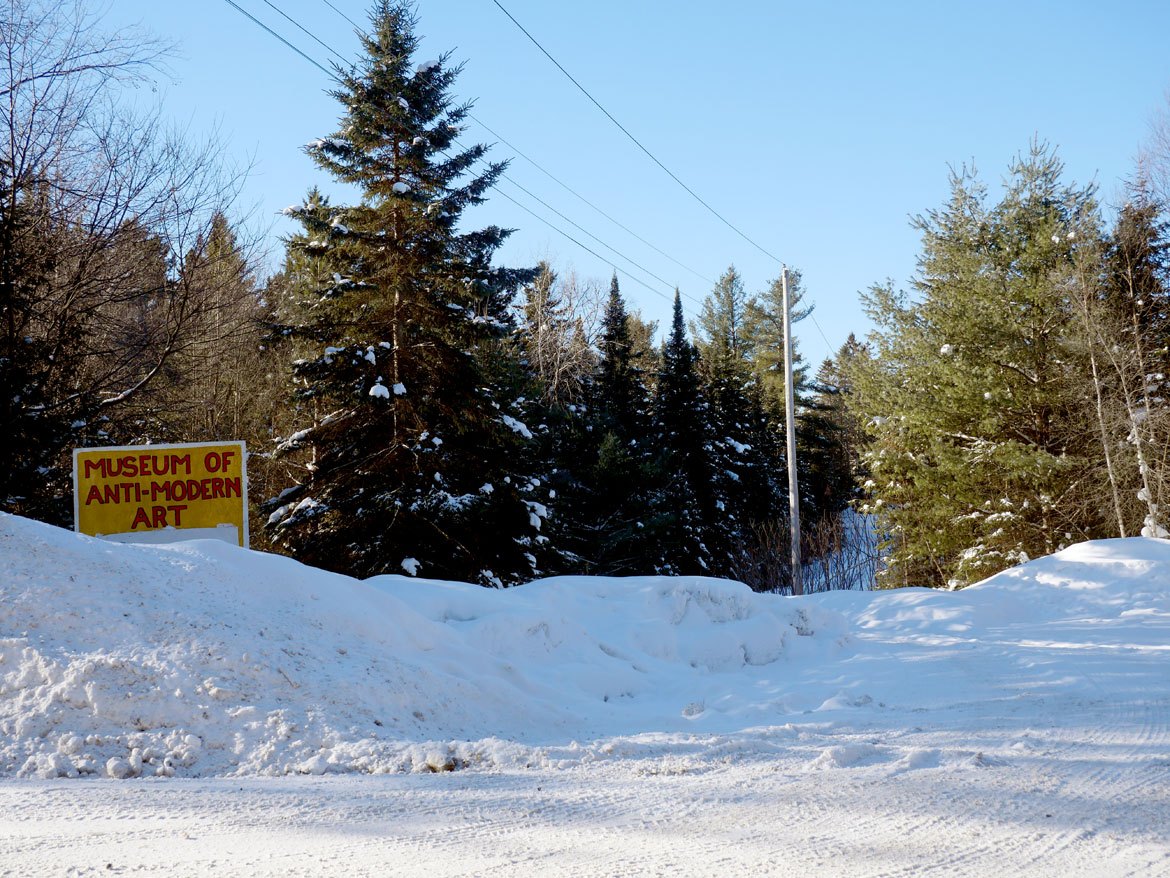 Road to Museum of Anti-Modern Art at Bread and Puppet Theater, Glover, Vermont, Feb. 9, 2026. (©Greg Cook photo)