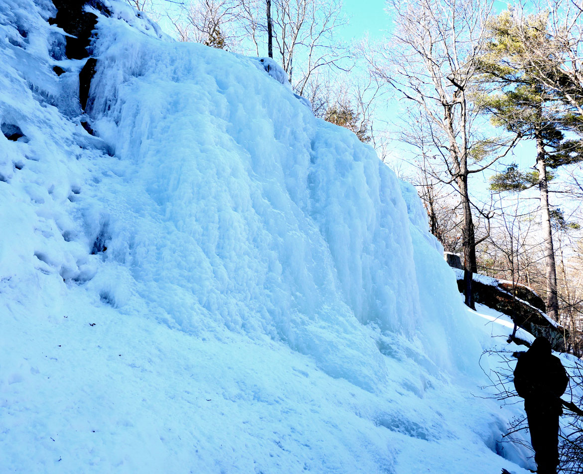 The Cascade waterfall in the Middlesex Fells, Melrose, Massachusetts, Feb. 12, 2026. (©Greg Cook photo)