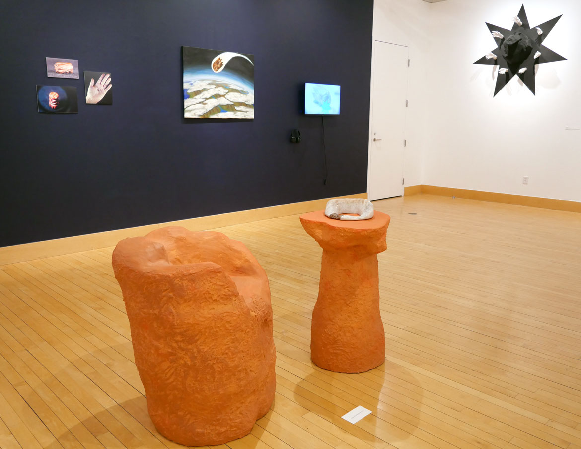 Funlola Coker, "Ailopin," 2022, in foreground. (Greg Cook photo)