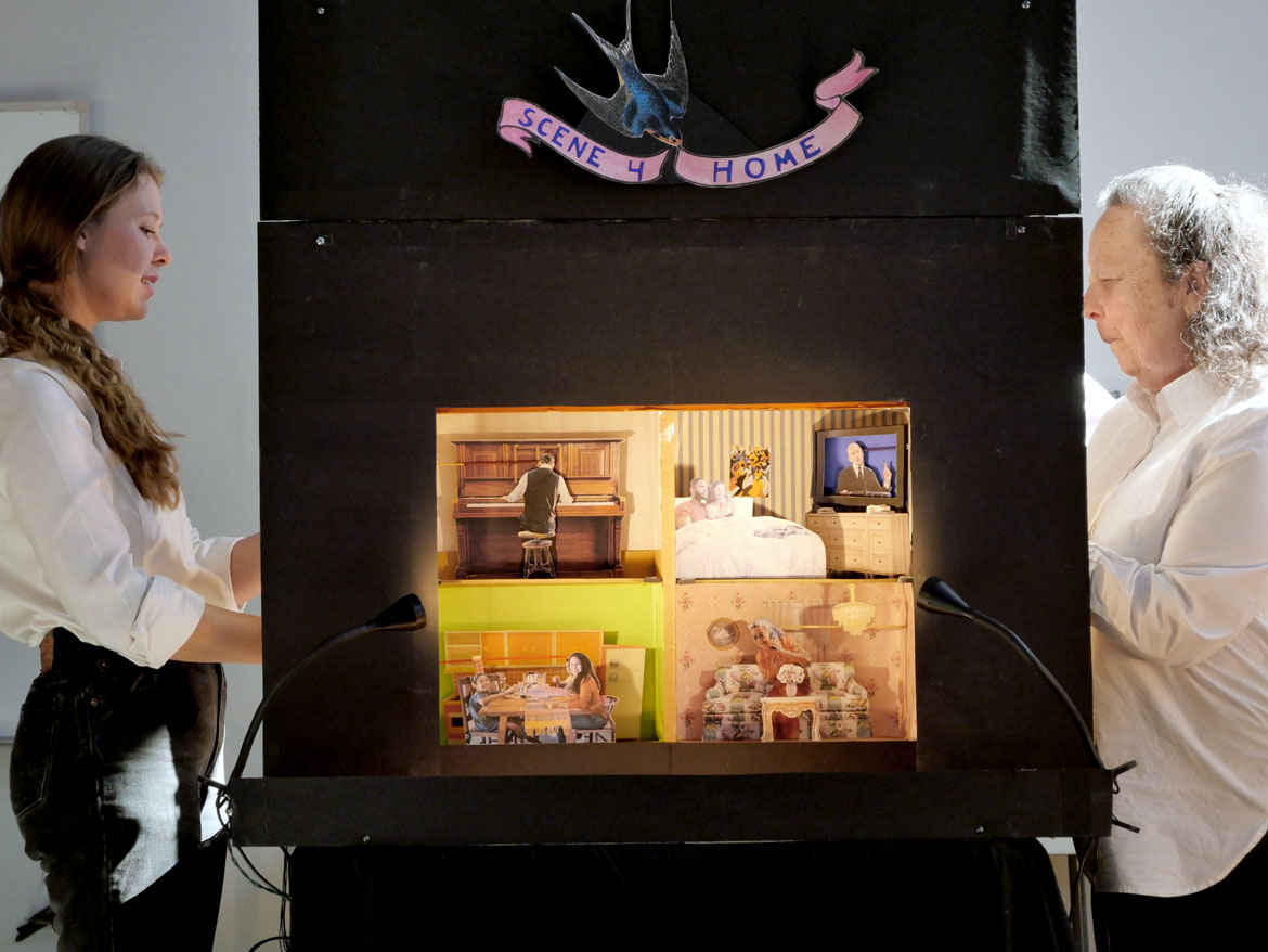 Ziggy Bird-Roberts (left) and Trudi Cohen perform "Homecoming" at Mystic Activity Center, Somerville, March 21, 2026. (©Greg Cook photo)