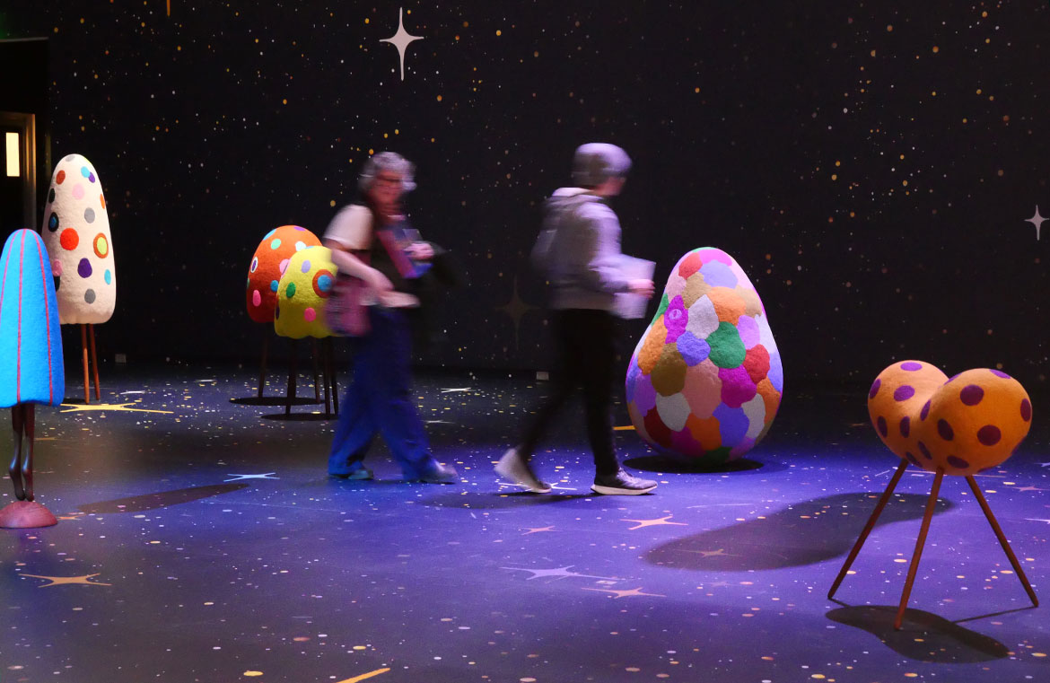 “Masako Miki: Midnight March" at MassArt Art Museum, February 2026. (Greg Cook photo)