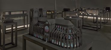 Model of Notre-Dame cathedral in Paris from "Yinka Shonibare: Sanctuary" at Brandeis University’s Rose Art Museum, 2026.