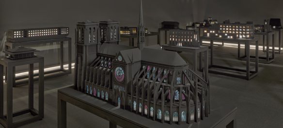 Model of Notre-Dame cathedral in Paris from "Yinka Shonibare: Sanctuary" at Brandeis University’s Rose Art Museum, 2026.