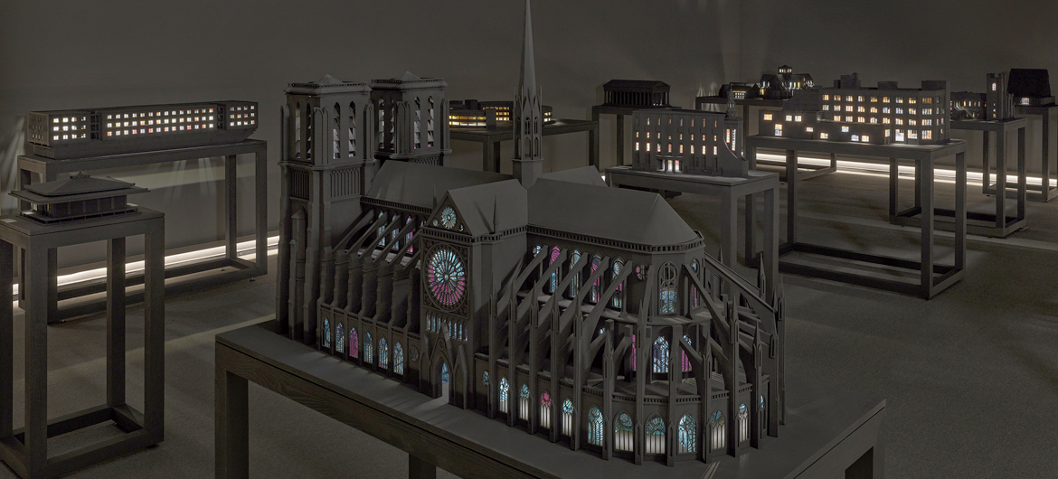 Model of Notre-Dame cathedral in Paris from "Yinka Shonibare: Sanctuary" at Brandeis University’s Rose Art Museum, 2026.