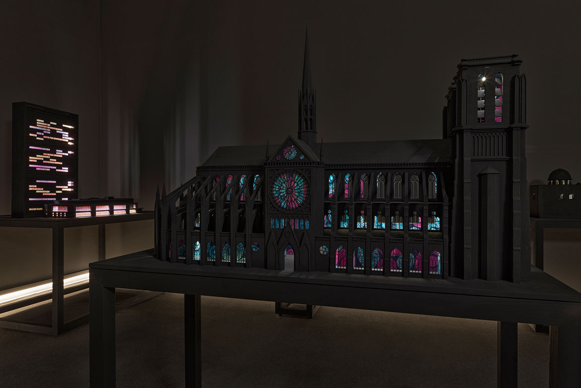 Model of Notre-Dame cathedral in Paris from "Yinka Shonibare: Sanctuary" at Brandeis University’s Rose Art Museum, 2026.