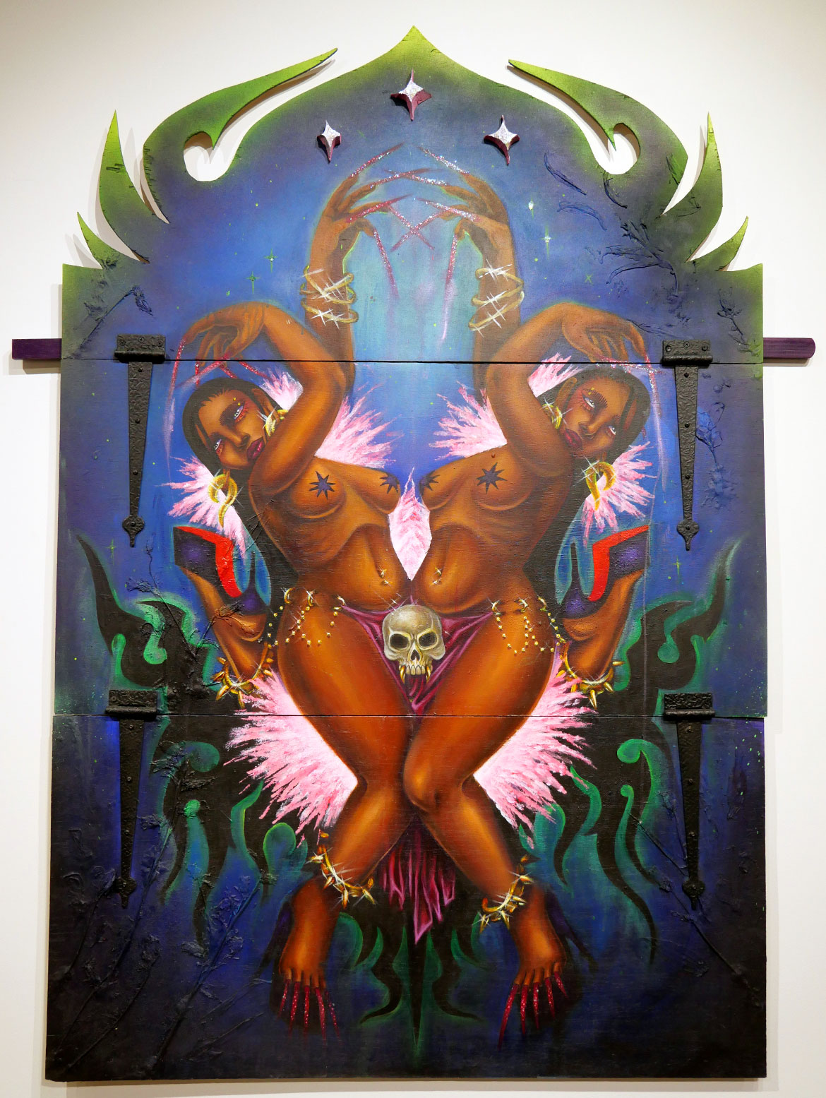 Rixy Fernandez, "Ain't No Sin to Take Off Your Skin," acrylic on wood.