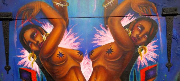 Rixy Fernandez, "Ain't No Sin to Take Off Your Skin," acrylic on wood.