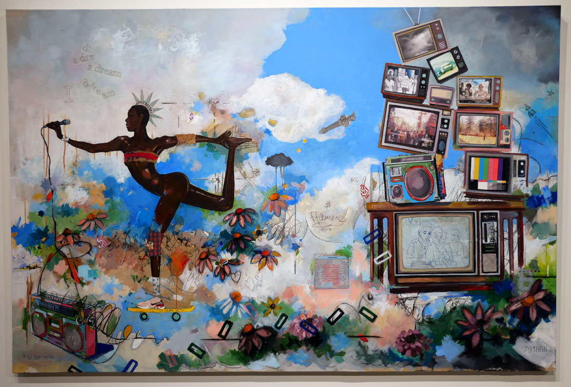 Chandra Mendez-Ortiz, "Liberty on the Run," acrylic and mixed media on canvas.