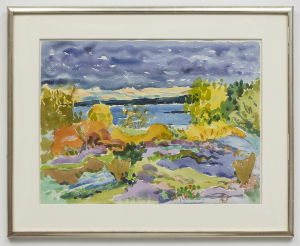Nell Blaine, "Bright Fall, Dark Clouds," 1981, watercolor on paper. (Courtesy Tibor de Nagy Gallery)