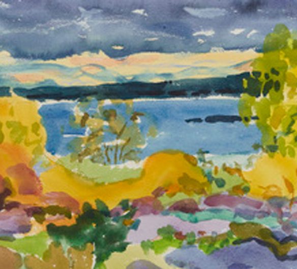 Nell Blaine, "Bright Fall, Dark Clouds," 1981, watercolor on paper. (Courtesy Tibor de Nagy Gallery)